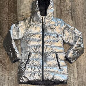 Under Armour Metallic Silver Hooded Coat- size YLG